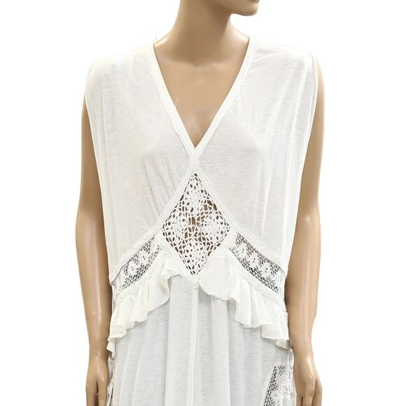 Free People Willow Maxi Top Cochet Lace Ruffle Cotton Jersey Ivory L NWT 285112 - Picture 5 of 9